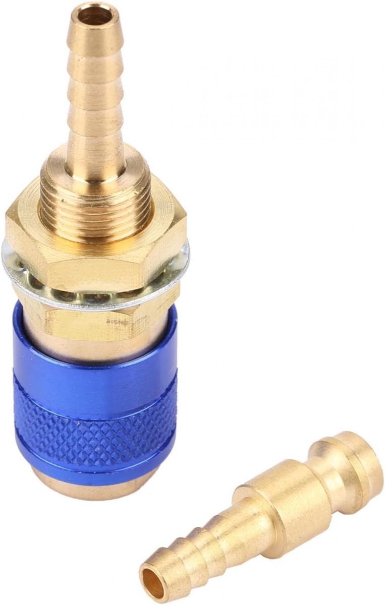 Snelle Waterstekker MIG TIG-lasser Lastoorts Lasstekker Watergas Snelle Verbinding Snelle Connectoren Messing Weerhaakconnector voor Montage M6-slang(Blauw)