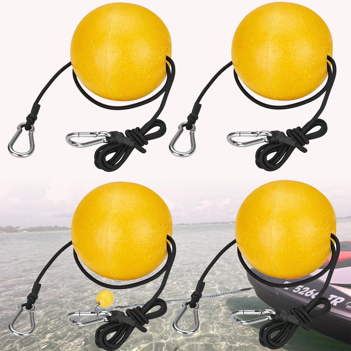 'MOPHOEXII Ankerboei Float, 2 of 4 stuks krabval drijft anker marker boei, hoge zichtbaarheid boei vlotter met 51'' bungee koord en clip'