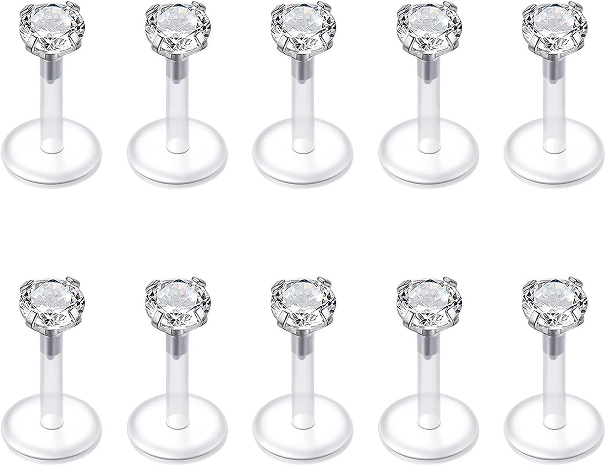 10Pcs 16 Gauge Lip Larbet Stud Piercing Bars Set 6mm 8mm Zilver Rvs Tragus Helix Piercing Sieraden