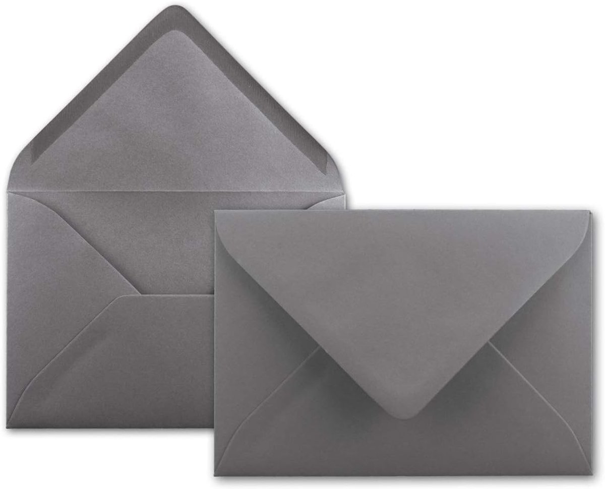 50x brief-enveloppen in grafietgrijs/donkergrijs - 80 g/m² - Kuverts in DIN B6 formaat 12,5 x 17,6 cm - natte plakrand zonder venster