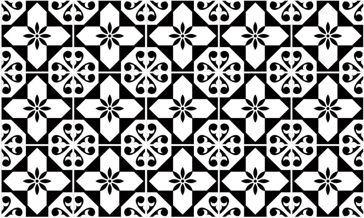 Decoratie Sticker Tegels - Zwart Wit Bloem - 15x15 cm - 15 stuks Zelfklevende Plakfolie Tegelstickers - Achterwand voor de Muur Badkamer - Keukenwand Keuken - Plaktegels Zelfklevend