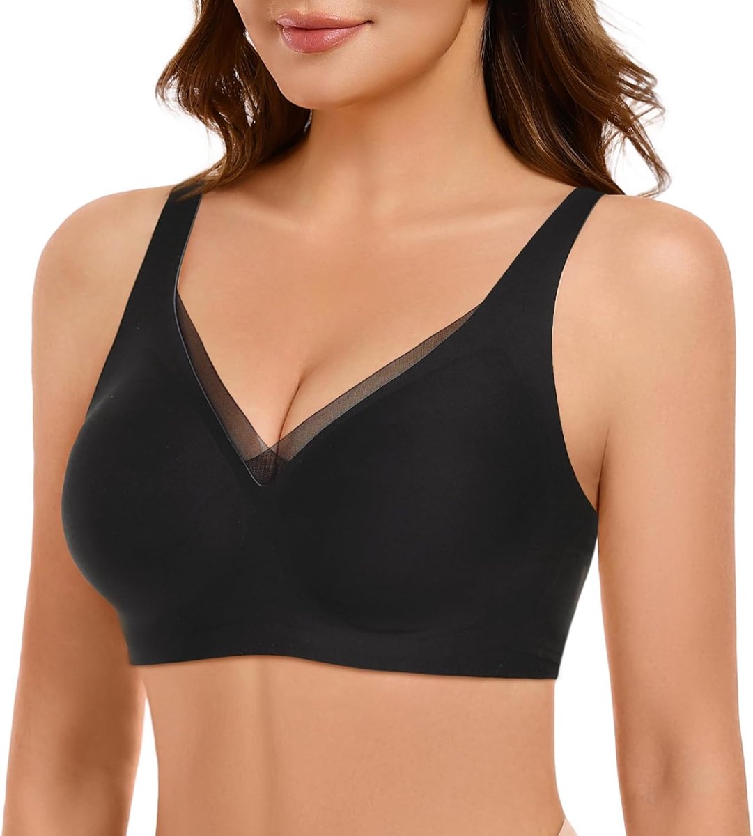 BH dames zonder beugel push-up naadloze gladde zachte beha kant mesh diepe V-hals comfortabele beha gevoerde beha bustier strijkloos zachte beha naadloze bralette