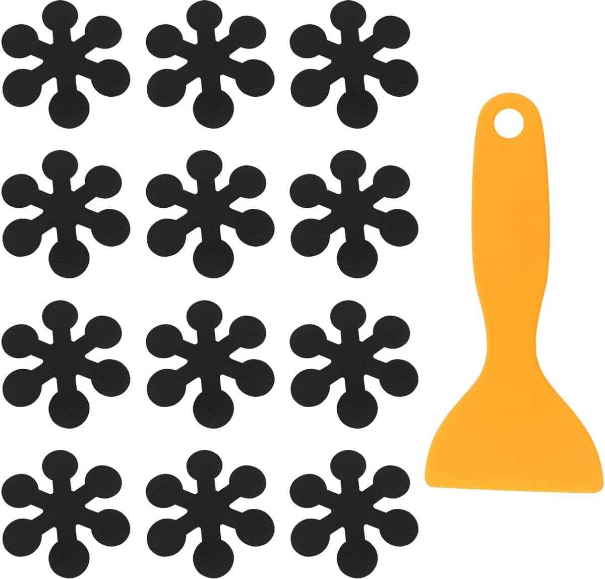 12 stuks antislip bad sticker zelfklevende sneeuwvlok veiligheid douche pedaal sticker bad decoratie badkamer sticker met schraper (zwart)