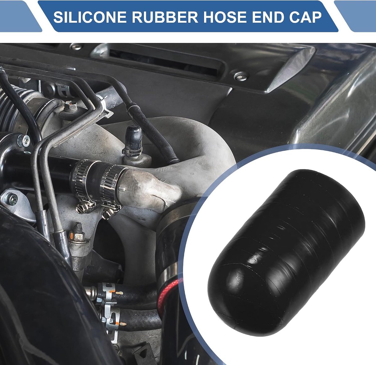 1 x eindkap van zwart siliconenrubber, 30 mm lengte en 16 mm binnendiameter, voor universele aftakbuis