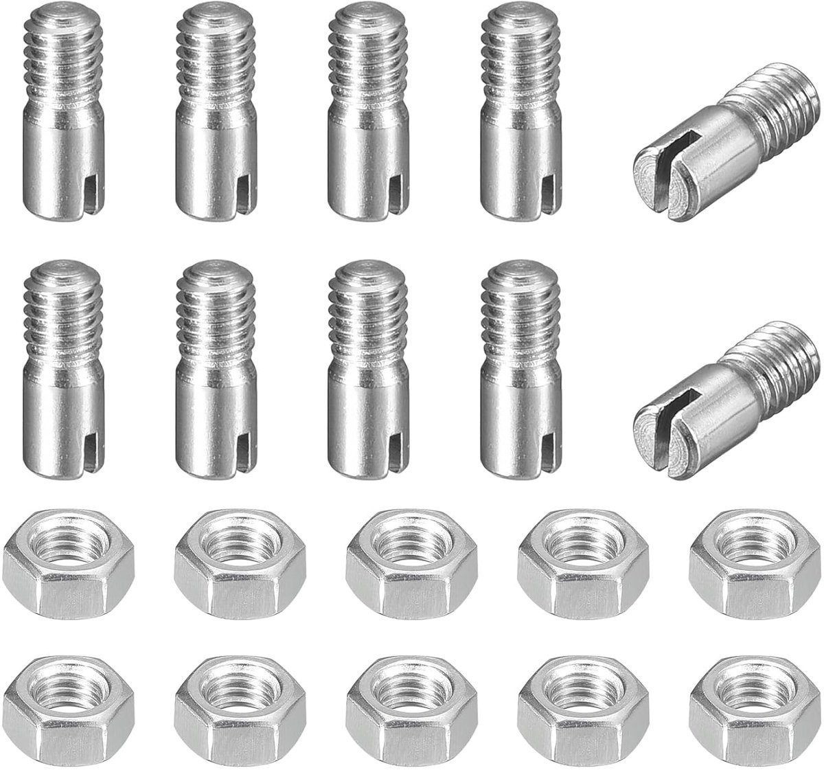 10 stuks nuttige ylindrische pennen met gleuf M3 x 6 mm 304 roestvrij staal pluggen buitendraad paspoort sleufschroef met moer voor montage in kast meubels (GB878)