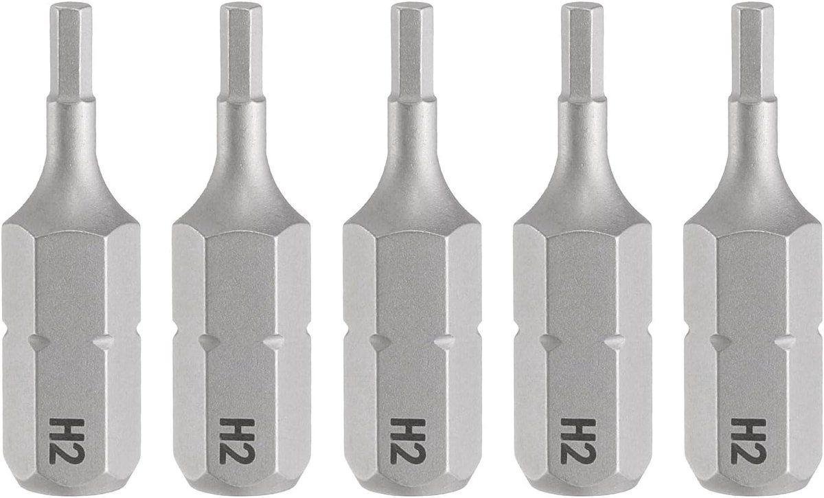 5 stuks H2,0 zeskantige schroevendraaierbit 1/4 inch zeskantschacht 25 mm / 1 inch lengte magnetische zeskantige kop Hex bits S2 staal bitset voor elektrische schroevendraaier