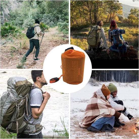 Bivakzak Kamperen - Survival Deken - Buiten Overleven - Waterdicht Lichtgewicht - 200x90 cm - Oranje — afbeelding 4