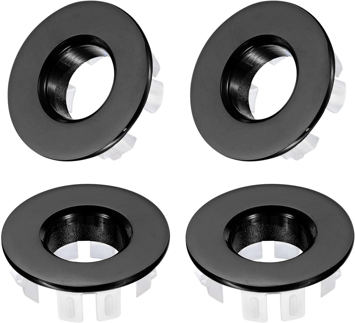 4 stuks gootsteenoverloopringen, voor badkamer, keukenbekken, bekleding, badkuipbekkengat, rond, hol, messing, overloop, afdekking, inzetstuk in het gat (mat zwart)