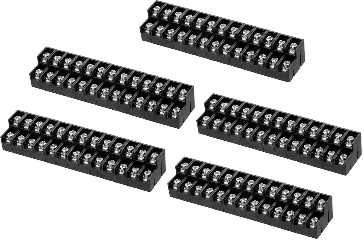 Klemblokken met 13 posities, dubbele rij, 23,5 mm x 111 mm, 300 V, 15 A, stap 8,5 mm, PA66, voor printplaatmontage, voor kabels 22-12 AWG, zwart, 5 stuks