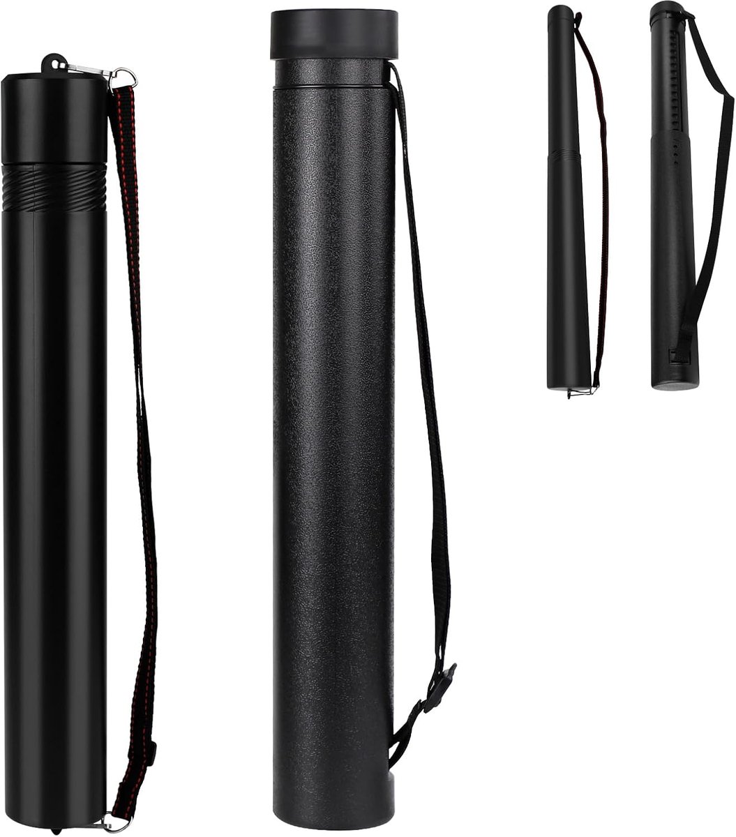 2 stuks posterrol A0, telescopische buis 56,5-87,5 cm en 50-87,5 cm, lengte en draagriem verstelbaar, kunststof, koker voor foto's, posters en flipchart papier, 1#, Bagageriem