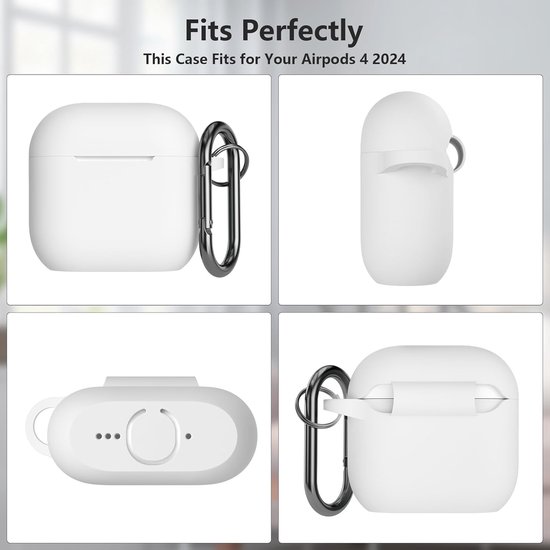 Hoes compatibel voor AirPods 4e generatie met reinigingsset, zachte siliconen full body schokabsorberende beschermhoes voor Airpods 4 2024 met reinigingspen en karabijnhaak, wit — afbeelding 3