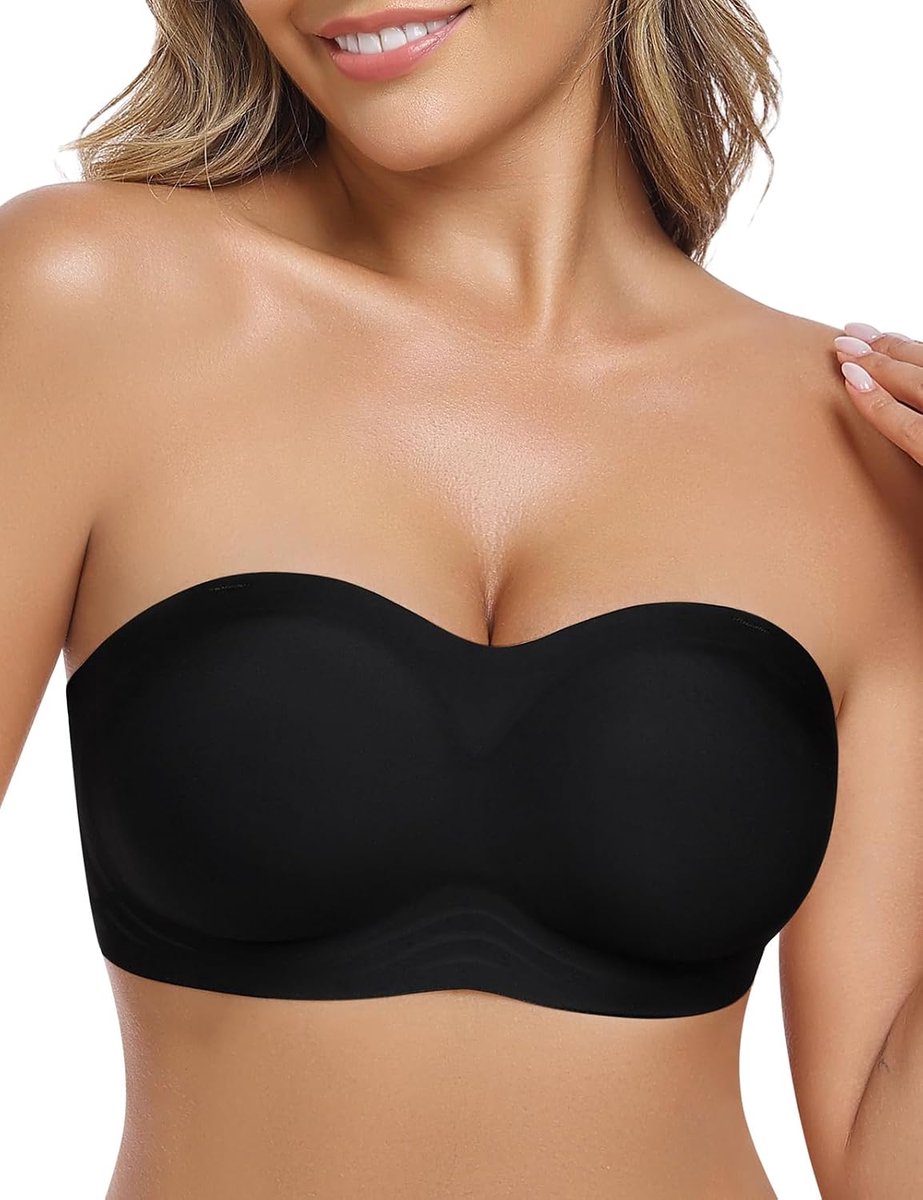 Girl Strapless beha voor dames, antislip, bandeau, zonder beugel, met afneembare en transparante cups, bandjes, onzichtbare push-up beha voor schoudervrije jurken