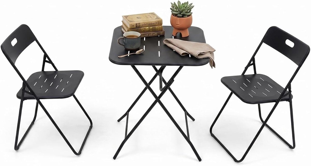 Opvouwbare Tuin Eetset - Balkon Set Stoelen - Buiten Zitten - Ruimtebesparend Inklapbaar - 60x60x73cm - Zwart