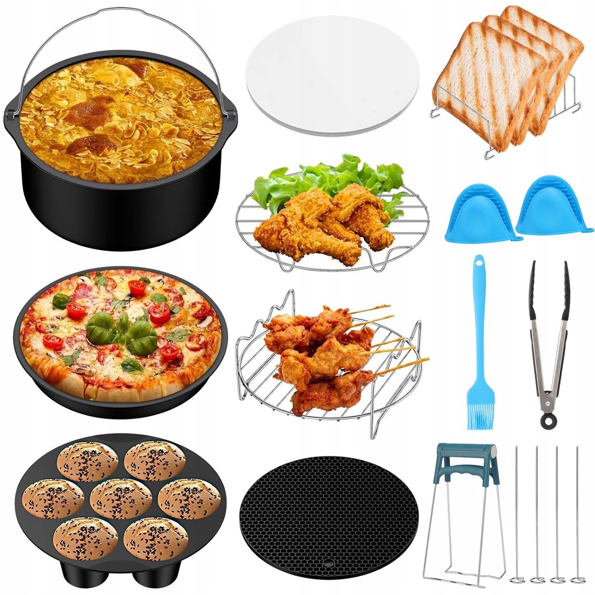 13-delige Airfryer-accessoireset - 7 inch bakvorm en roestvrijstalen grillrek