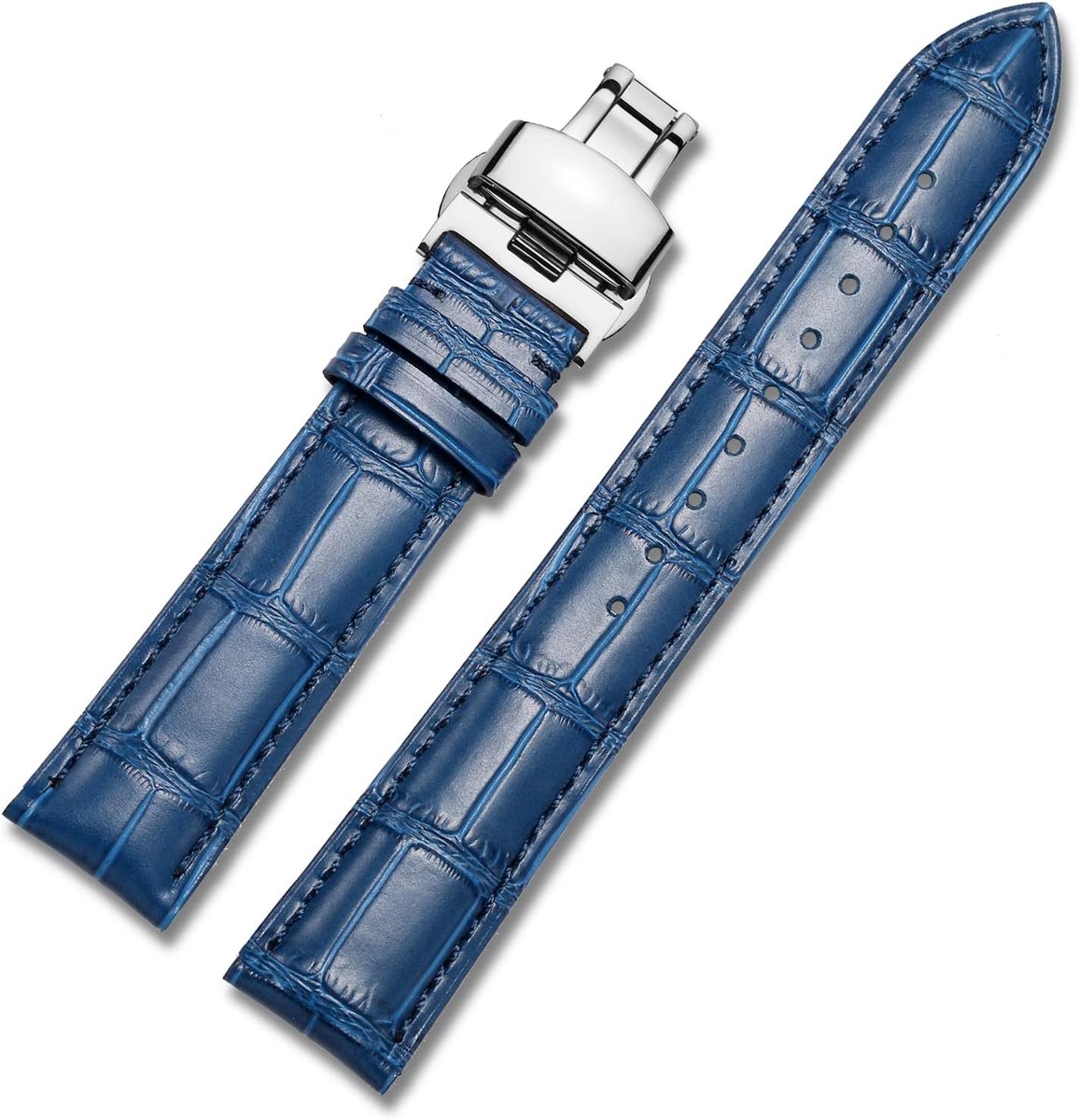 Leren horlogeband XXL 18mm-22mm - Snelsluiting - Butterfly sluiting - Comfortabel dragen - ShopVlot