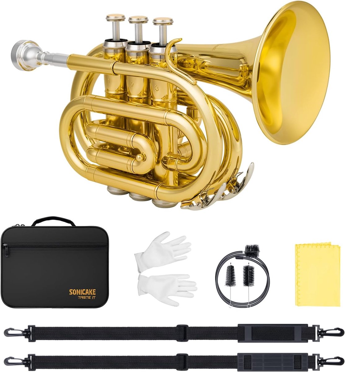 Bb trompet set - compleet met 7C mondstuk - messing en goudlak - ideaal voor beginners - ShopVlot
