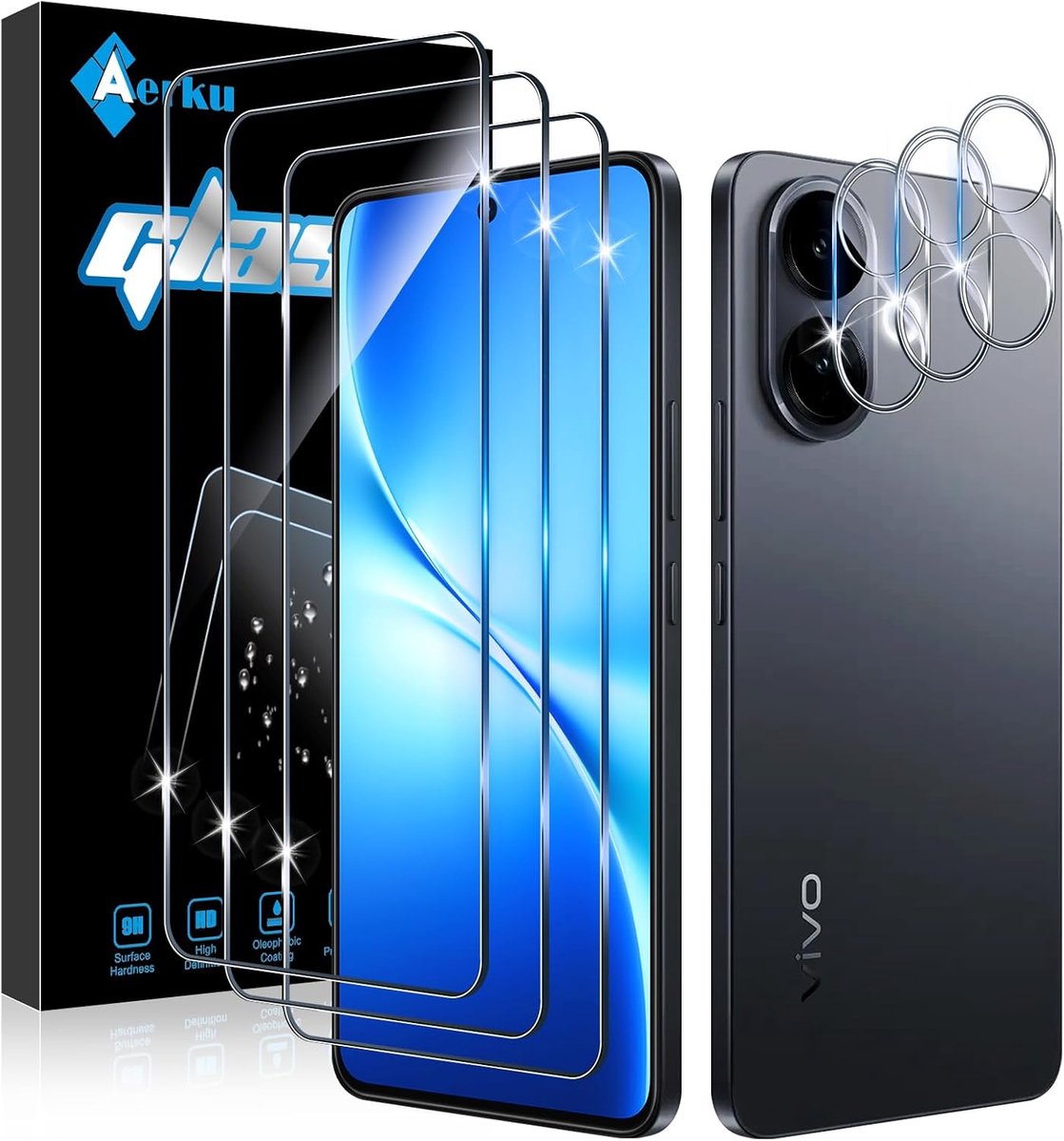 Beschermfolie Vivo V60 Lite - 3x gehard glas - 9H hardheid - anti-kras en luchtbellen - ShopVlot