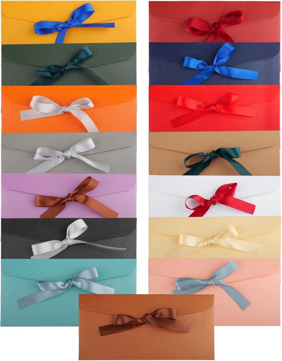 Kleurige elegante papieren enveloppen 22 x 11 cm - met lint - voor uitnodigingen - perfect voor feesten - ShopVlot