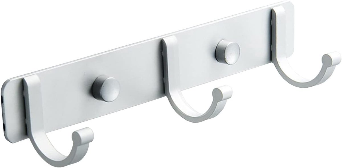 Jassenrek met haken - 3 haken - ruimte-aluminium - modern design voor entree of badkamer - ShopVlot