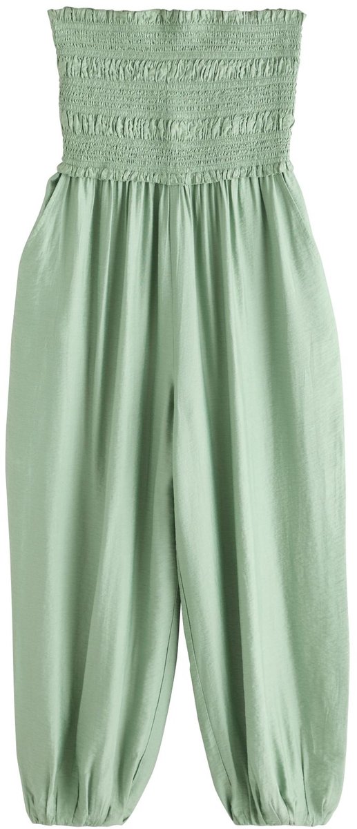 Next - Dames - Aangerimpelde petite bandeaujumpsuit met wijde, ronde pijpen - Petite - Groen