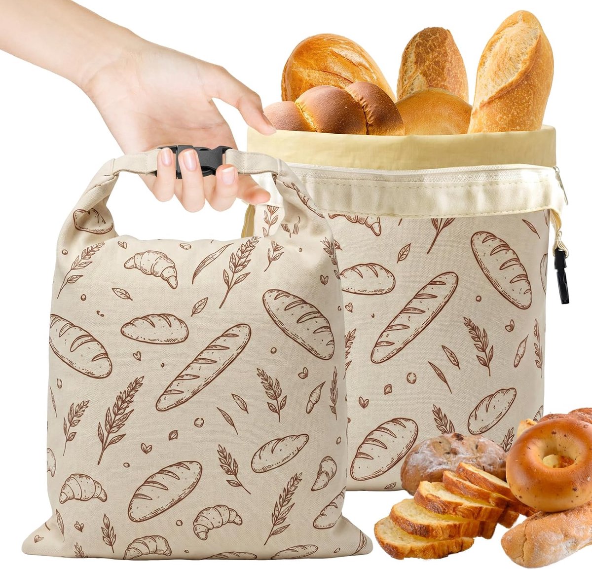Bijenwas broodzakken 42 x 33 cm - herbruikbaar katoen - met ritssluiting - houdt zelfgebakken brood vers - ShopVlot