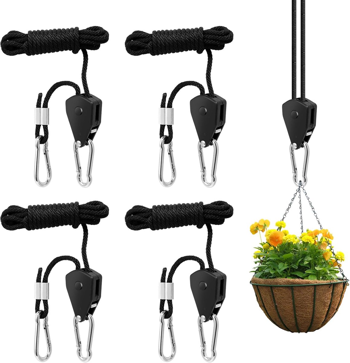 Heavy Rope kabelratel 4 stuks - met haken - duurzaam - ideaal voor stevige bevestiging - ShopVlot