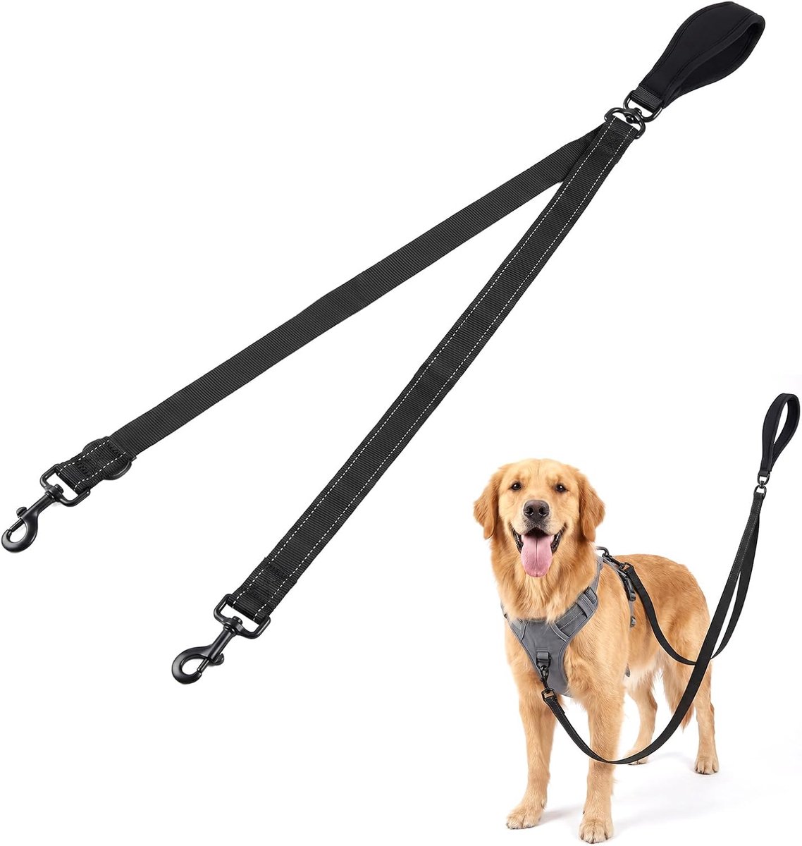 Hondenlijn voor twee honden - Dubbele haak - Anti-trek - 360° draaibaar en verstelbaar - ShopVlot