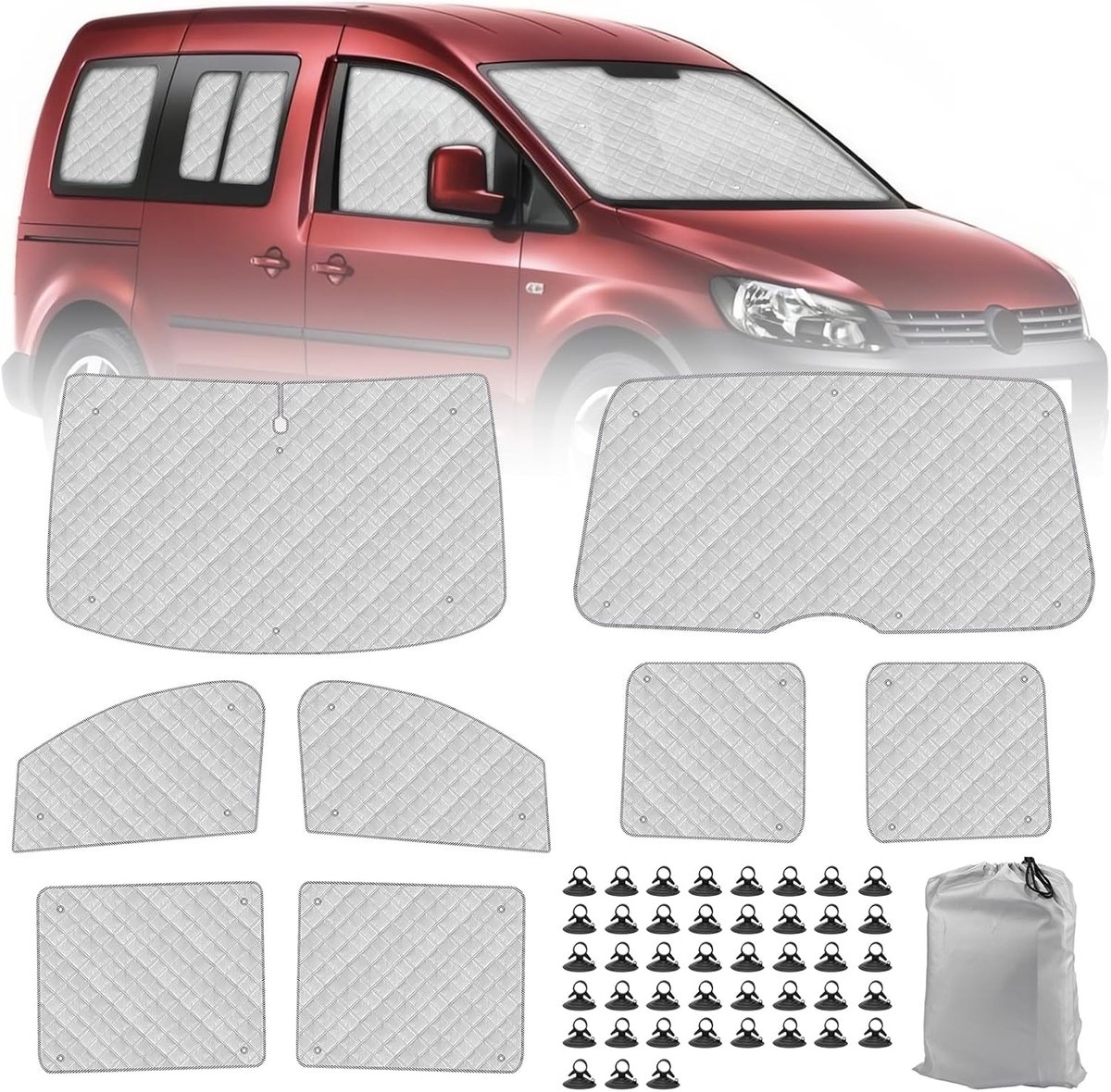 Thermal mat set 8-delig - speciaal voor Caddy Life Tramper 04-19 - zonwering en isolatie - ShopVlot