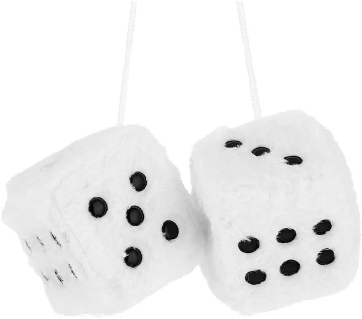 Pluche dobbelstenen voor auto 6cm - retro pluche - witte kleur - leuke decoratie voor achteruitkijkspiegel - ShopVlot