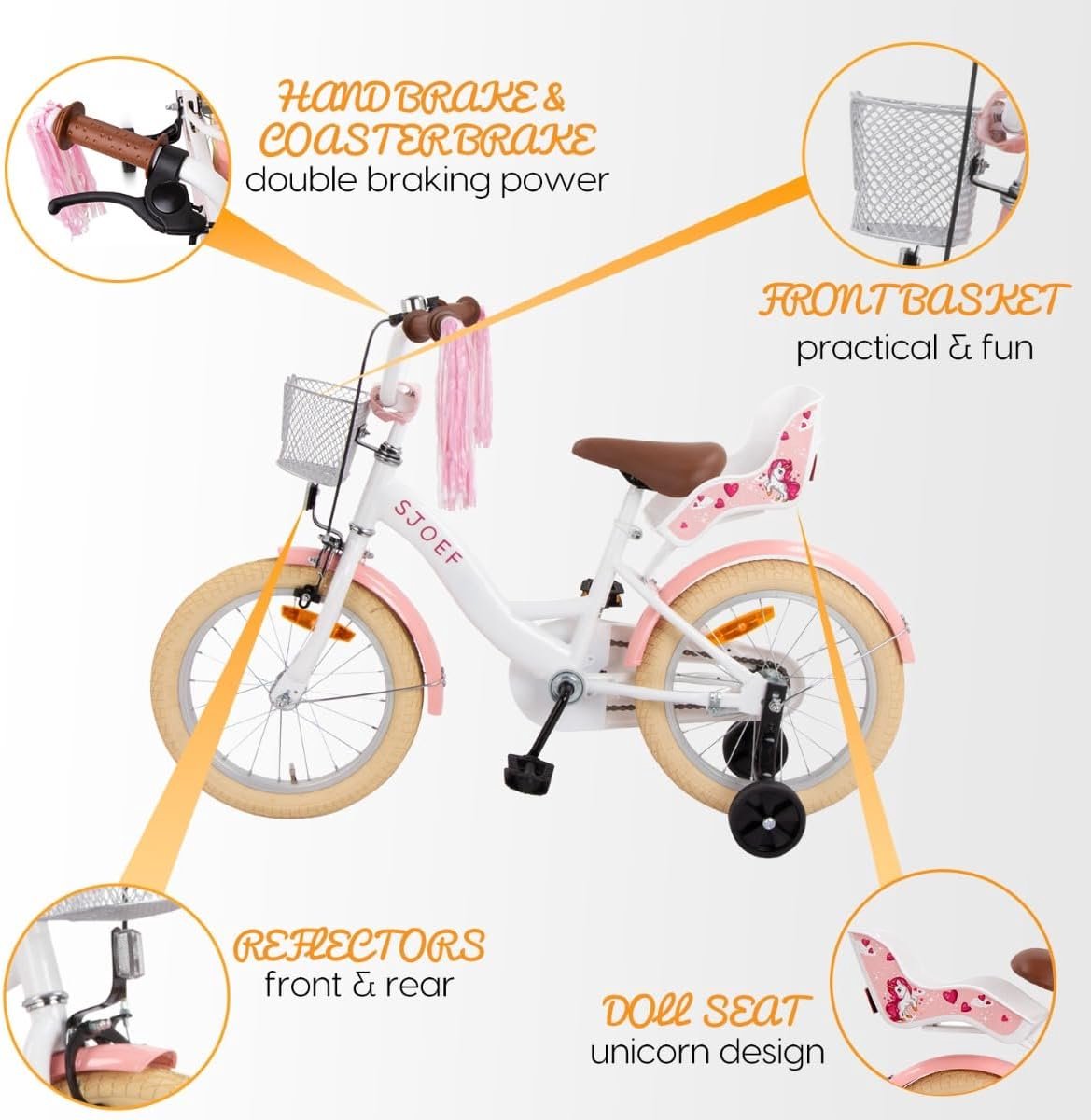 Meisjesfiets 16 Inch met Poppenzitje - Geschikt voor 4-6 Jaar - Verstelbaar Zadel en Stuur - Inclusief Zijwielen - ShopVlot