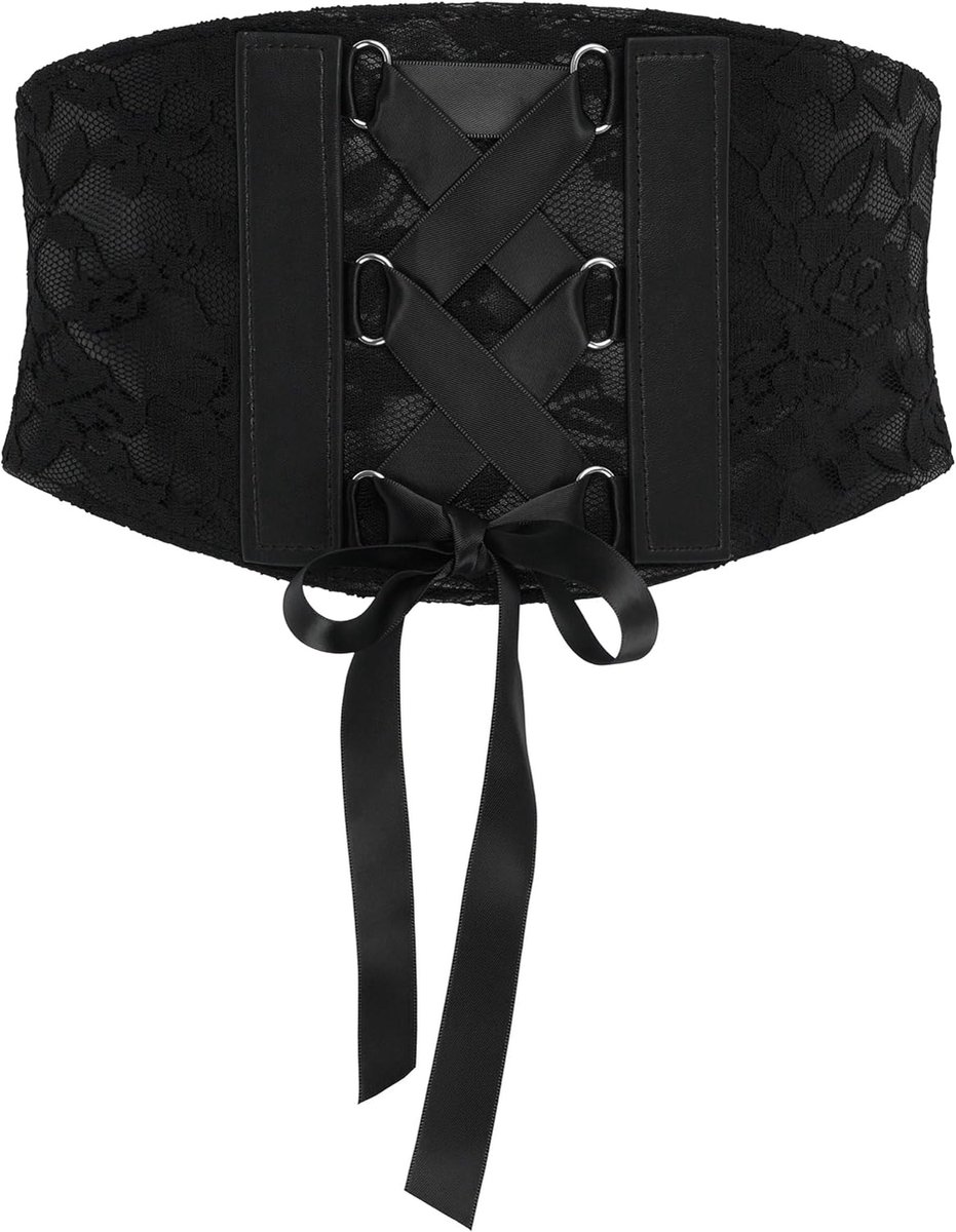 Korsetriem Dames Kant Satijnlint | 14 cm Breed, Fijne Bloemenkant, Rijglint Met Strik, Drukknopen, Taillevormer, Maten S-XXL, Steampunk