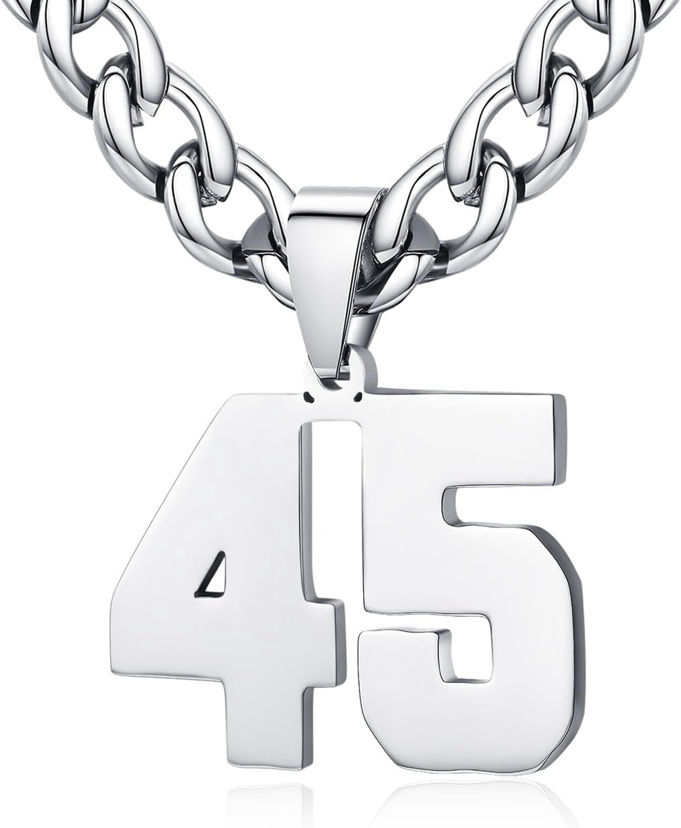 dames roestvrij staal 0-99 getal hanger geluksgetal jersey nummer sporter halsketting gepersonaliseerd met 6 mm brede pantserketting, Roestvrij staal