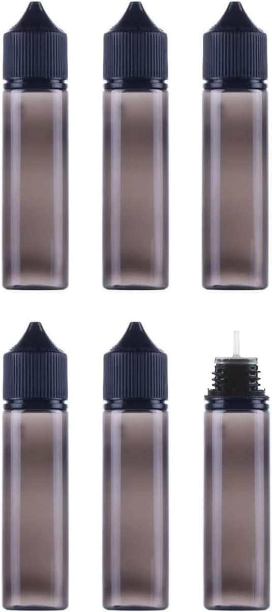 Vloeistofflessen, 6 x 70 ml, flexibele vloeistofflessen, V3-druppelflessen, knijpflessen, lege plastic flessen, maatflessen, reisflessen (zwart)