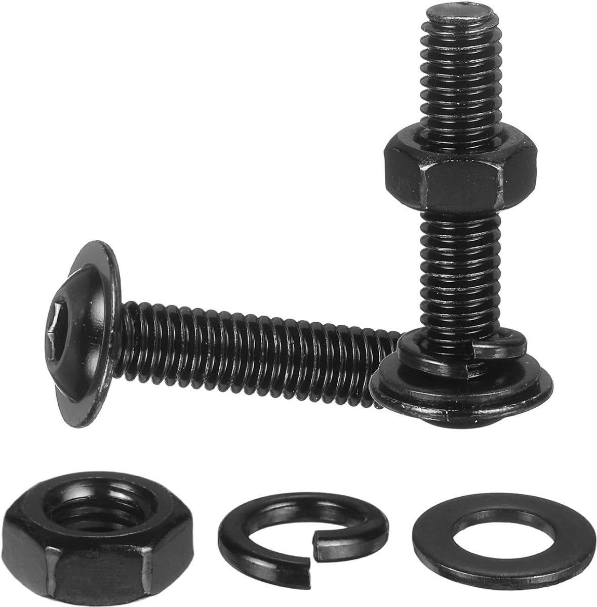 METERXITY Set van 10 M8 x 25 mm flenskop inbusschroeven zwart 304 roestvrij staal 18-8 zeskant inbusschroeven, moeren, sluitringen en borgringen