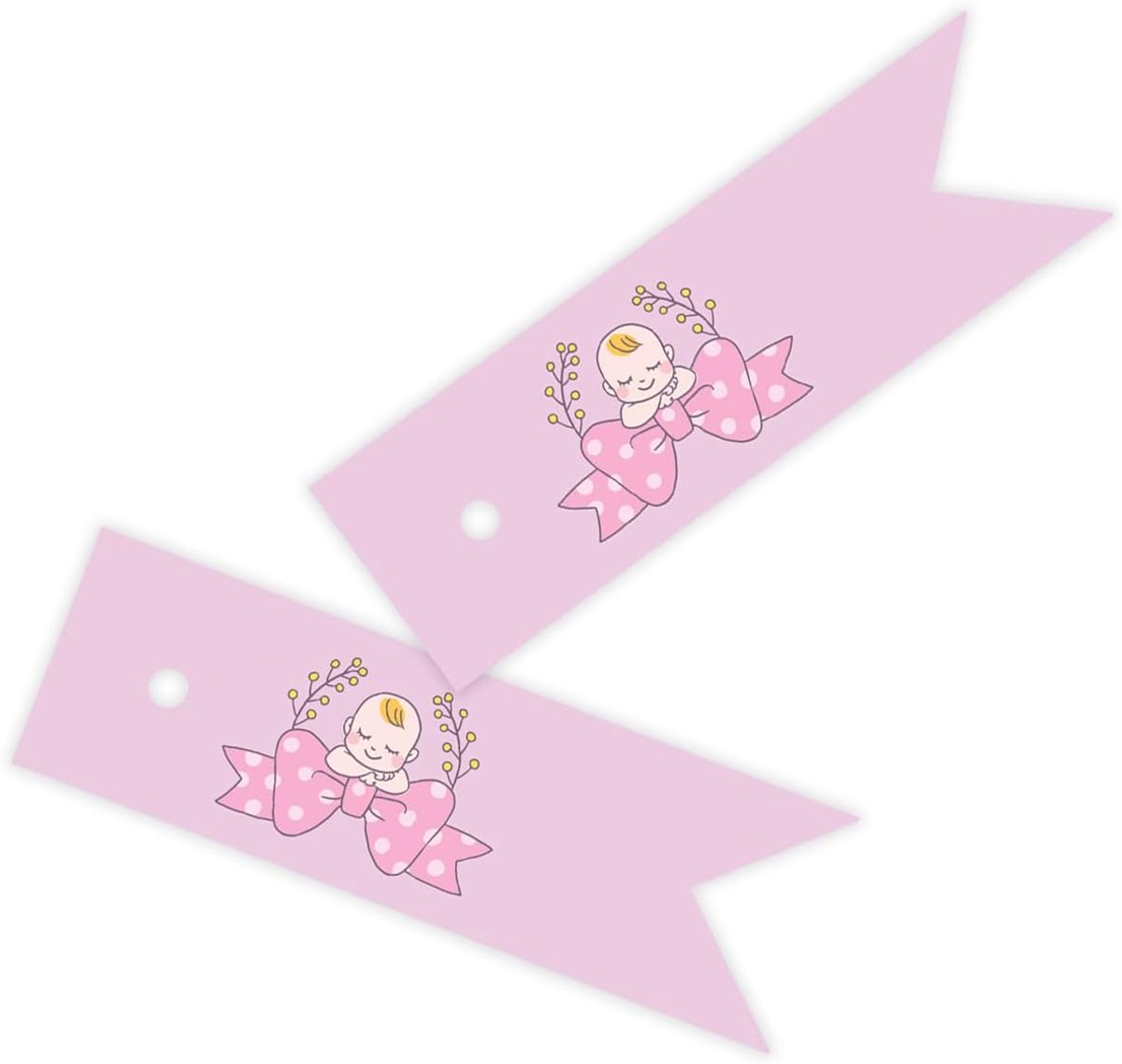 84 kaartjes bonbonniere zwaluwstaart geboorte doop (roze strik)