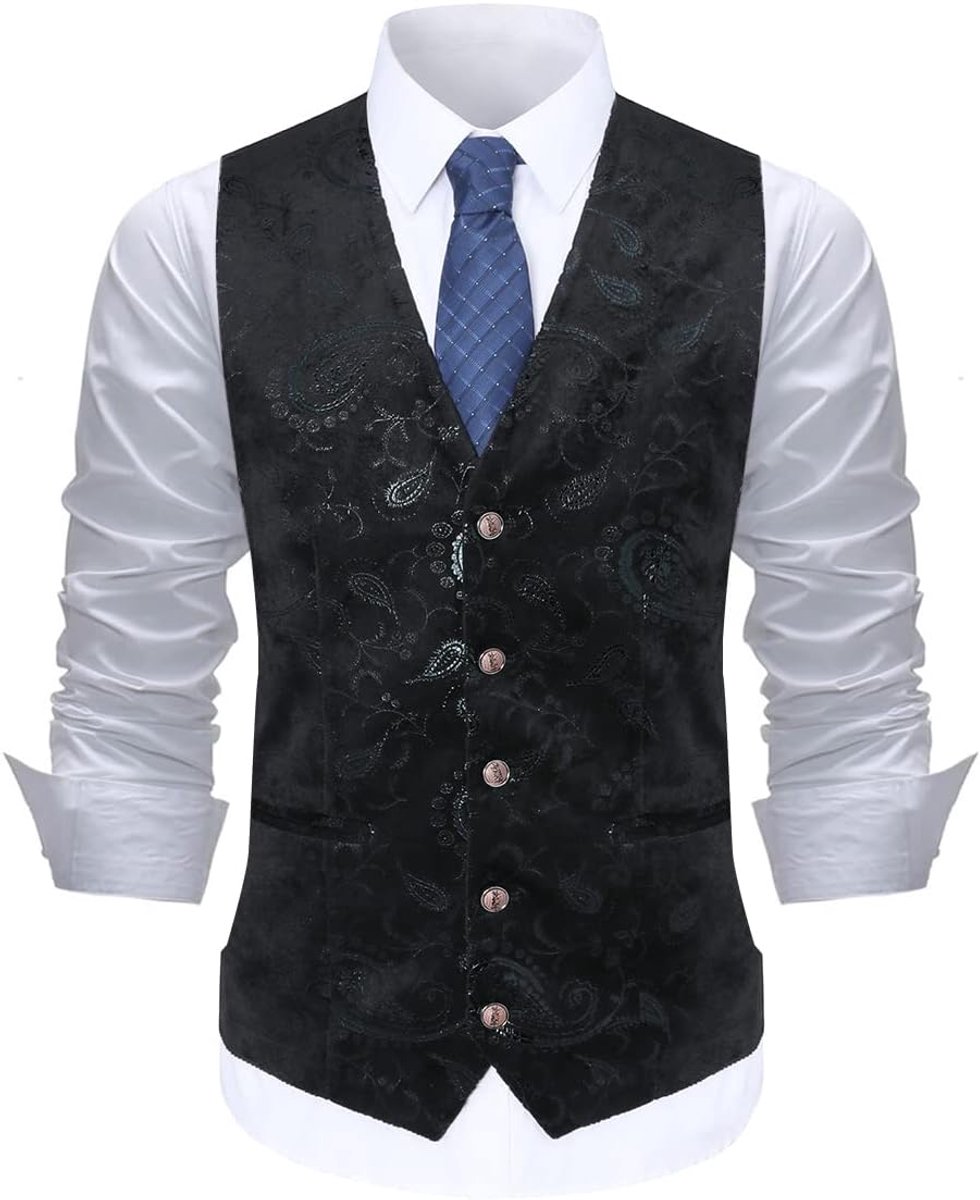 Paisley Jacquard Pak met Vest, Vest met enkele knopenrij, Jurk Vest Slim Fit, Button Down, Prom Formeel Pak, Vest, Vesten