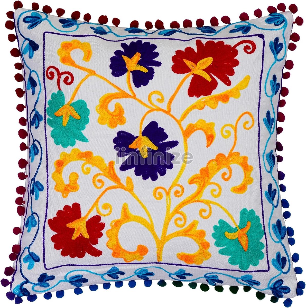 Kussenhoes 16x16 Inch - Geborduurd Wol - Boho Decoratie - Ideaal voor de woonkamer - SnelShoppen