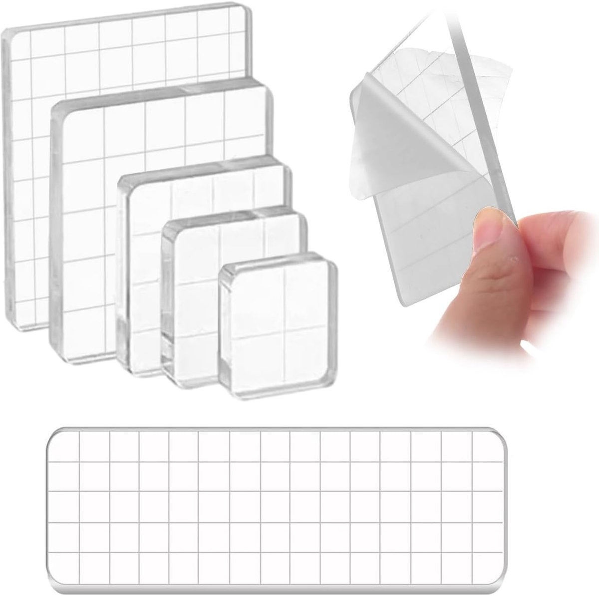 Set van 6 acrylblokken voor siliconen stempels, acryl stempelblokset, transparant acrylblok stempels met rasterlijnen, acryl stansblokken voor scrapbook, fotoalbum, hand snijden, handwerk, kaarten