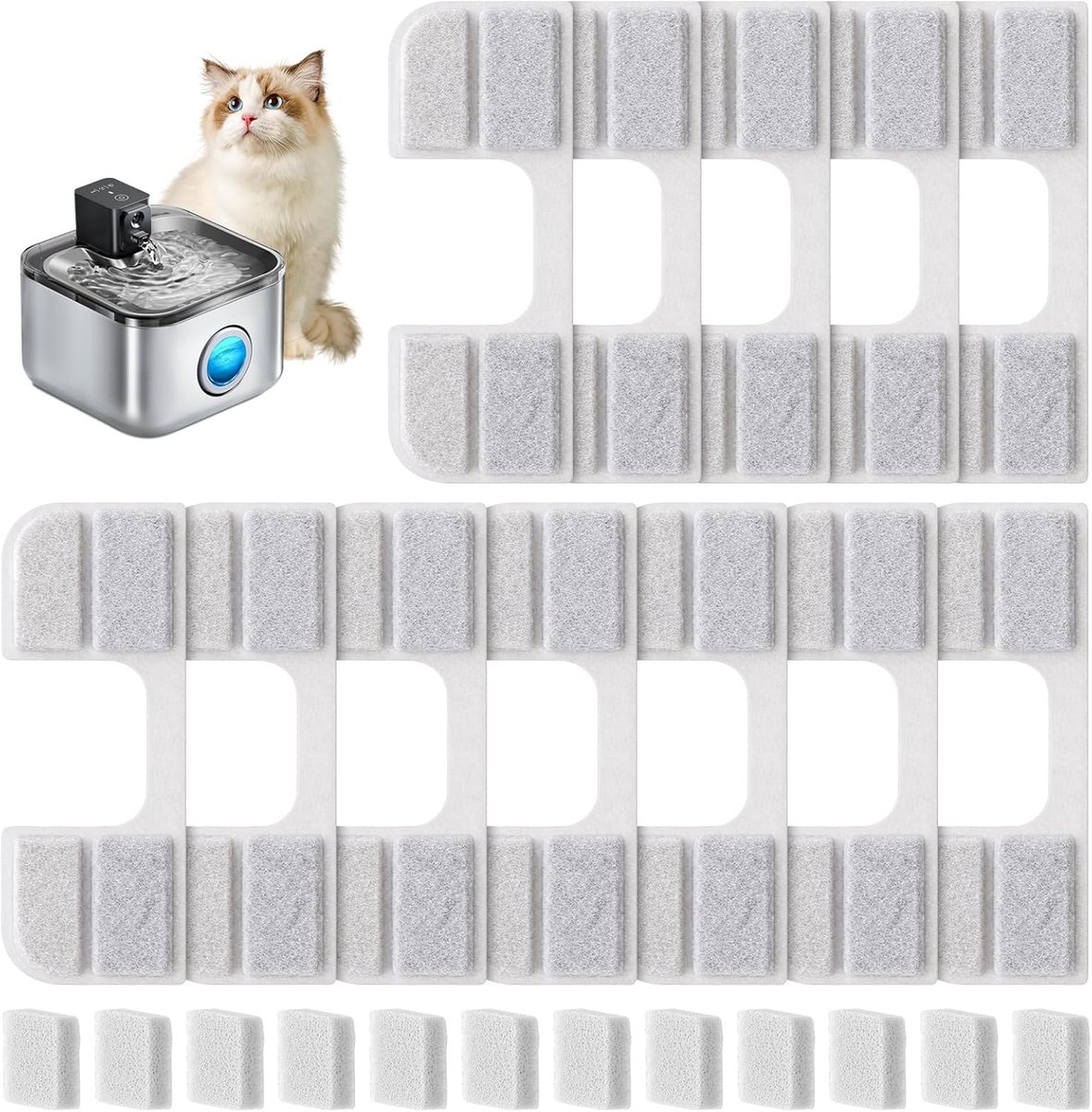 12 stuks kattenfonteinfilter voor FEELNEEDY FN-W17 (modelnummer) 3,2 l, kattendrinkfonteinfilter, kattenfontein vervangingsfilter, incl. 12 actieve koolfilters Cat Fountain filter & 12 sponzen voor