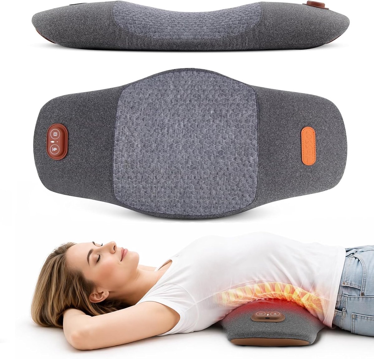 Massageapparaat voor de rug, elektrisch lendenkussen met warmte, vibratiemassage, rugmassageapparaat, 3 massagetechnieken, 3 temperatuurinstellingen, lendenwervelsteun, tractieapparaat, cadeau voor