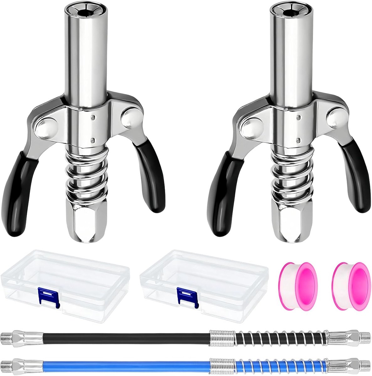 2 stuks vetpersmondstuk, dubbele handgreep, vetperskoppeling, koppeling voor vetpers met 30 cm zachte slang, voor M6, M8, M10, M12, M14 standaard mondstuk