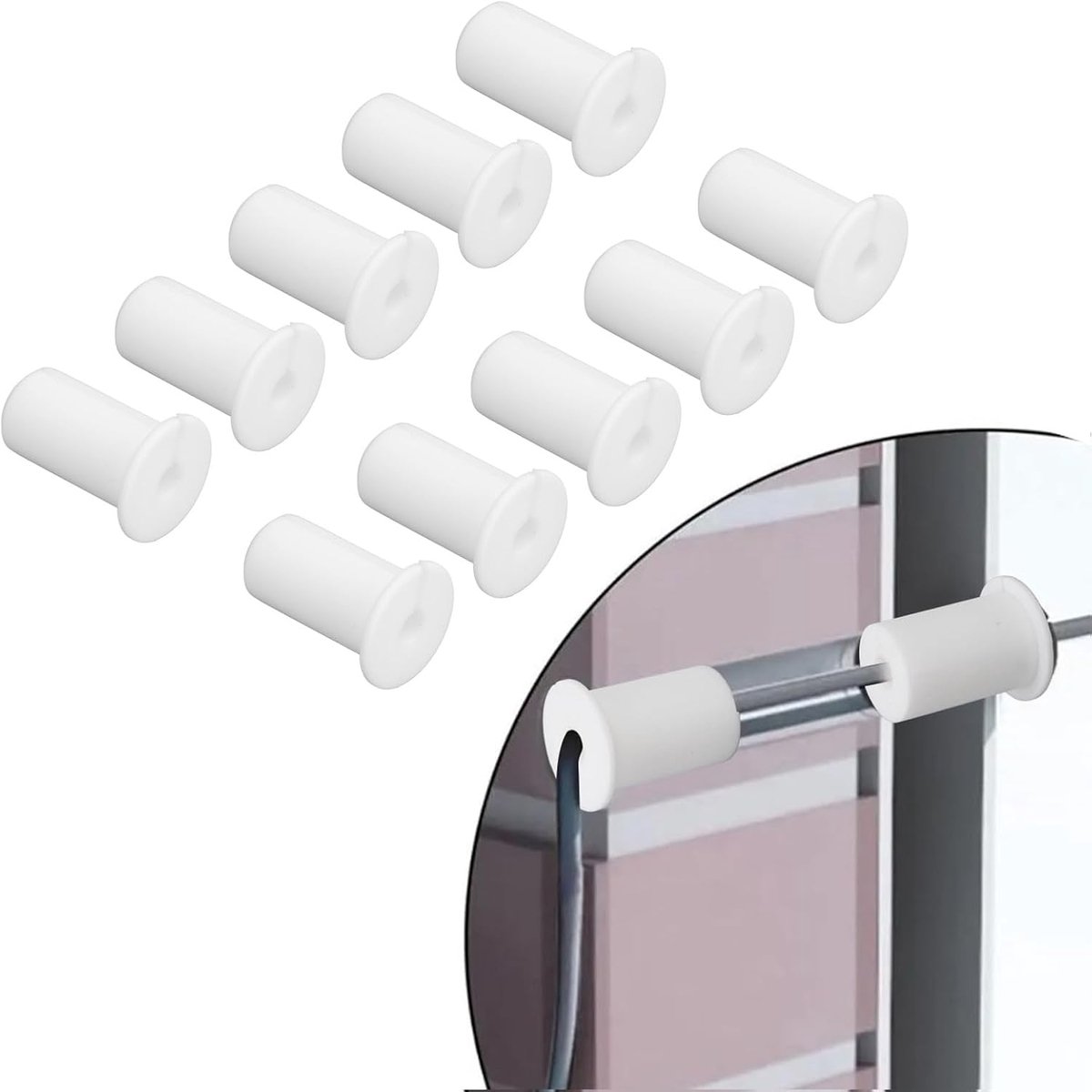 10 Stuks Kabelgeleidingsset voor Siliconen Kabeldoorvoer Door Bussen Kabelmuurdoorvoer, voor 0,75 Inch 3/4 Inch Muurgatkabel, voor 2 Ethernet-kabel (WHITE)