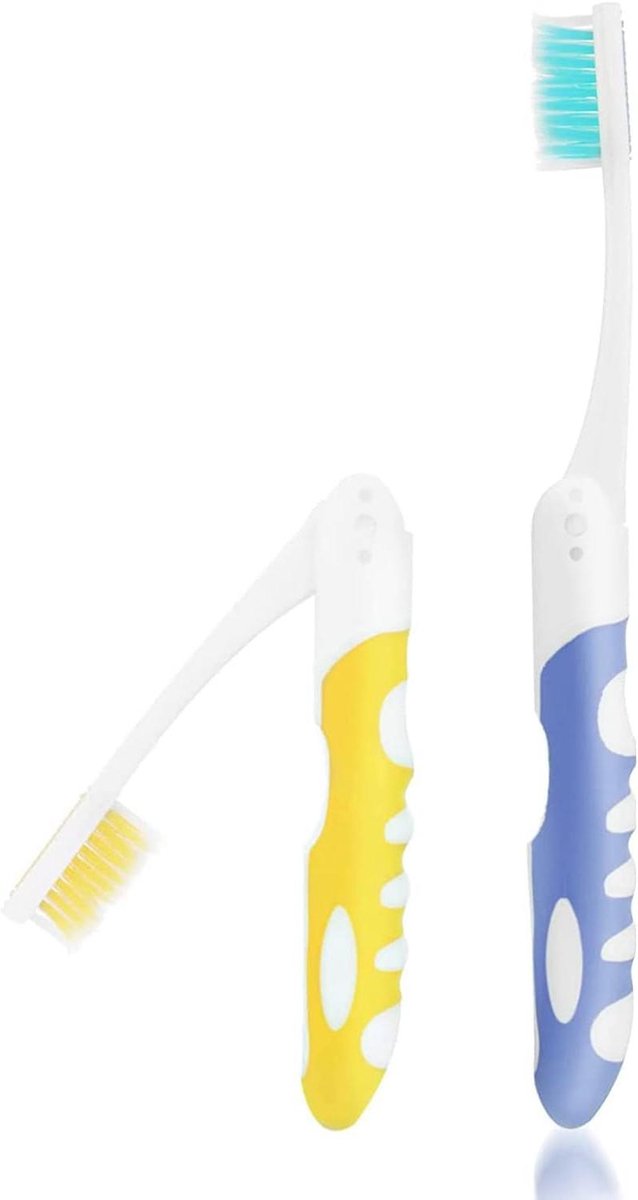 Reis Tandenborstel Set - Opvouwbare Tandenborstels - Hygiënisch Op Reis - Zachte Beschermende Borstels - 2 Stuks - Geel Blauw