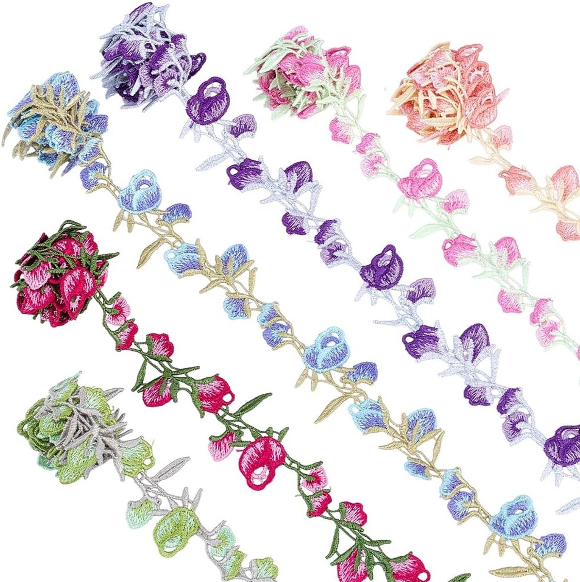 PandaHall 6 yards 6 kleuren kant bloemen rand applicaties bruiloft kant lint 30 mm bloemen lint voor trouwjurk gordijn handwerk decoratie huis naaien