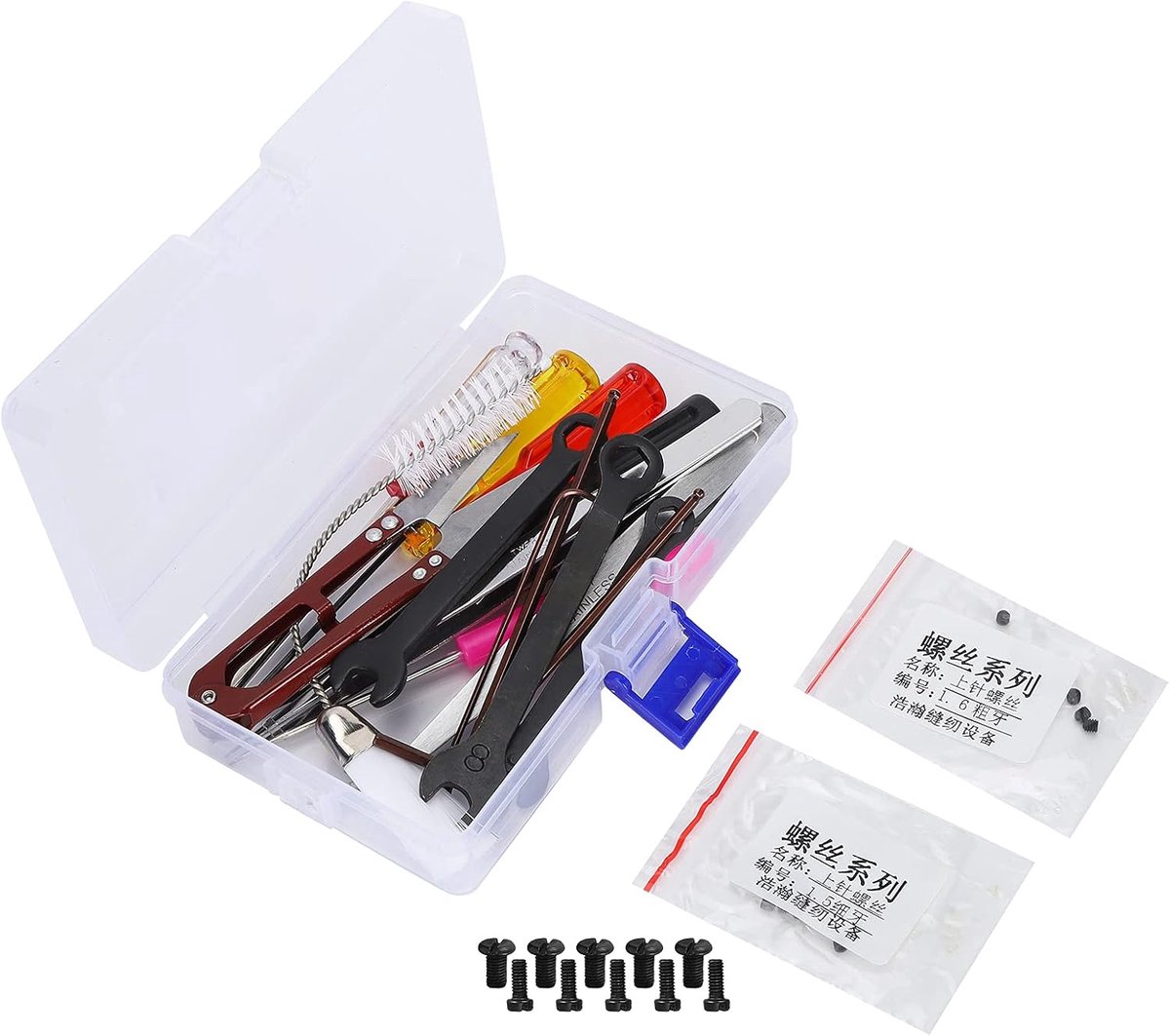 Serger Service Kit Warmtebehandelde Naaimachine Reparatieaccessoires in Opbergdoos, Hoogwaardig Roestvrijstalen Gereedschap voor Flat-Lock-machine