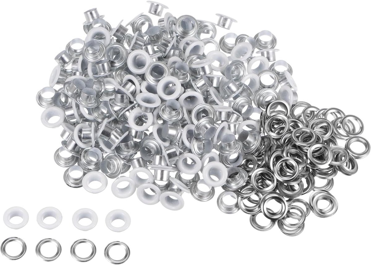 300-delige set metalen ogen 6 mm gat klein oog met sluitringen voor schoenen, kleding, riem, hanger, tas, stof, leer, doe-het-zelfproject (wit)