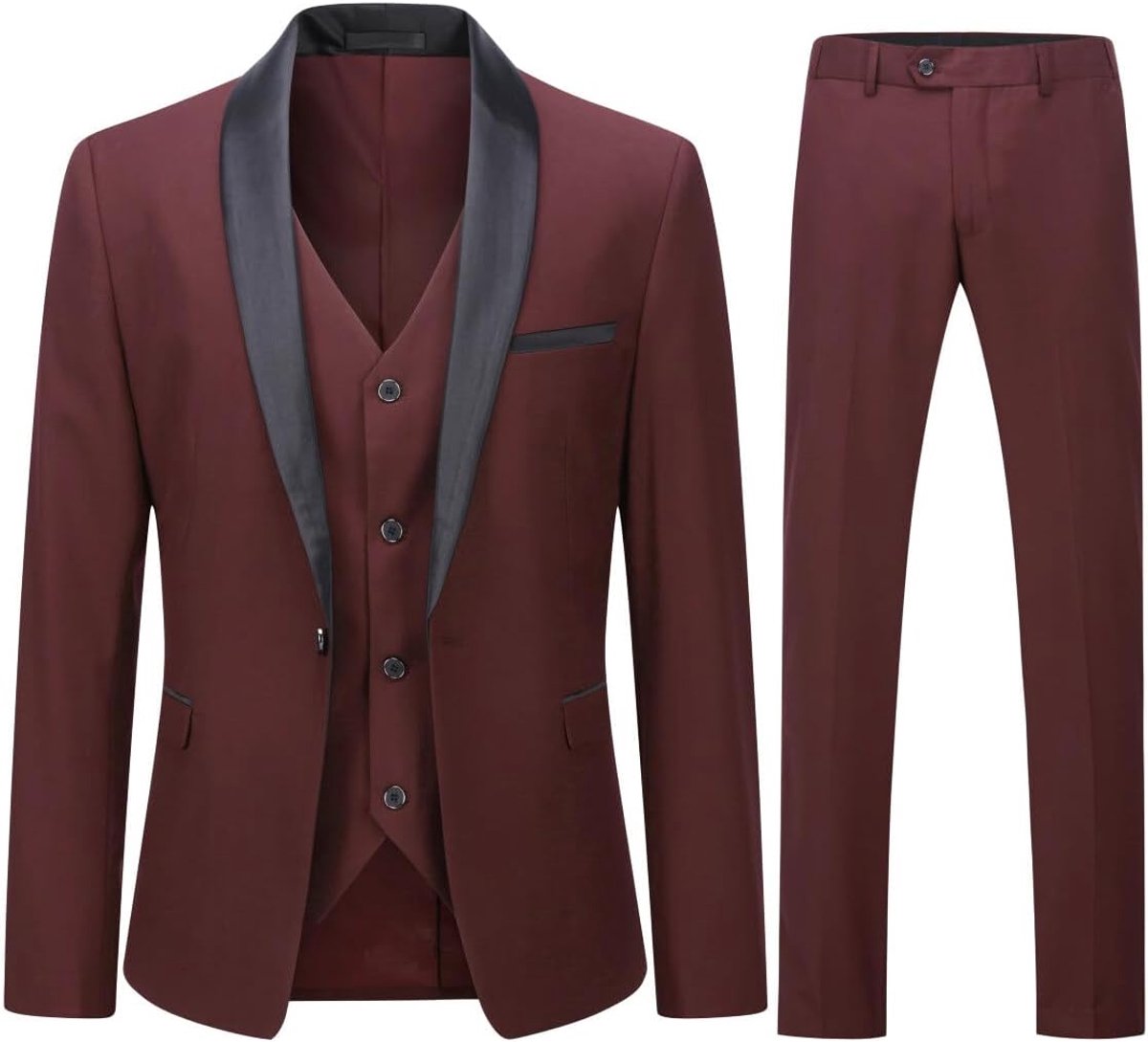 Pakken Slim Fit 3-delig pak sjaal revers bruiloft diner smoking 1 knop blazer broek vest