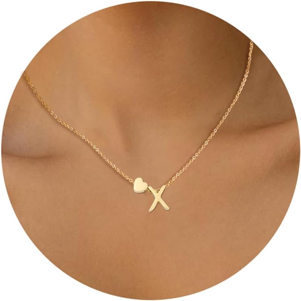 stalen letterhanger met monogram hart voor dames, goud en zilver, met karabijnsluiting, klassieke hartketting om cadeau te geven, Roestvrij staal