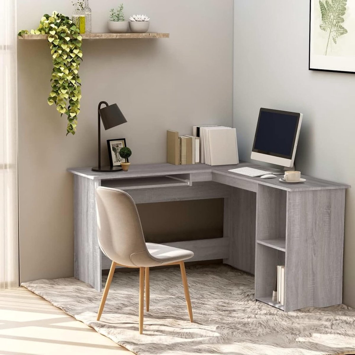 Hoekbureau, werktafel, schooltafel, computertafel, kantoortafel, bijzettafel, consoletafel, kantoortafel, eettafel, kantoormeubel, grijs, Sonoma 120 x 140 x 75 cm