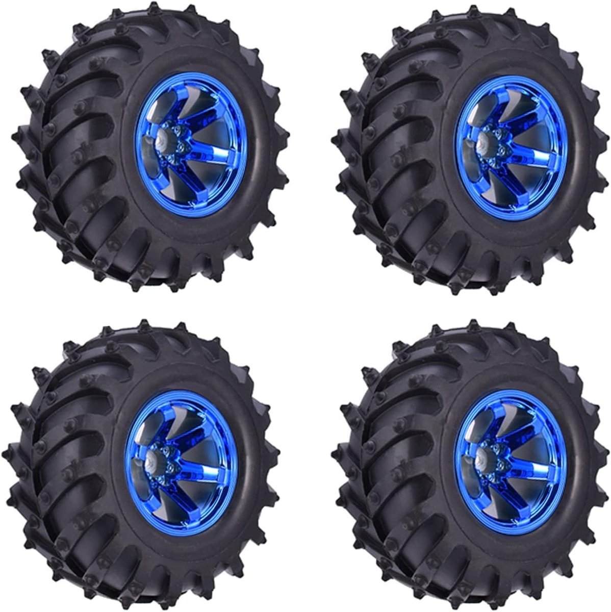 4 stks 125 mm band RC Monster Truck rubberen banden en kunststof 6-spaaks velgen set compatibel met 1/10 RC Crawler auto voor Truggy Truck voor Traxxas HSP HPI Traxxas Tamiya Kyosho (blauw)